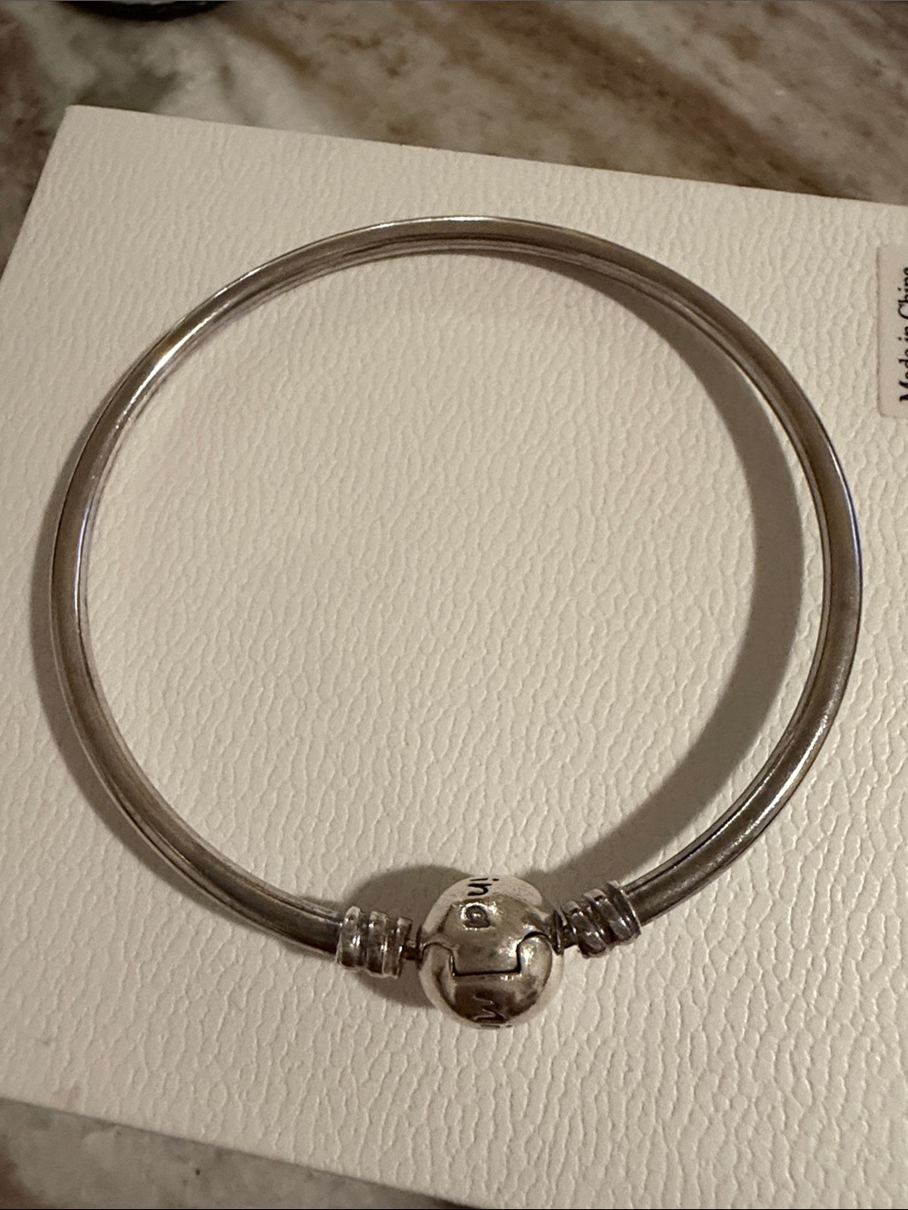 Pandora Silver Tone Women’s Bangle Bracelet with Ball Clasp